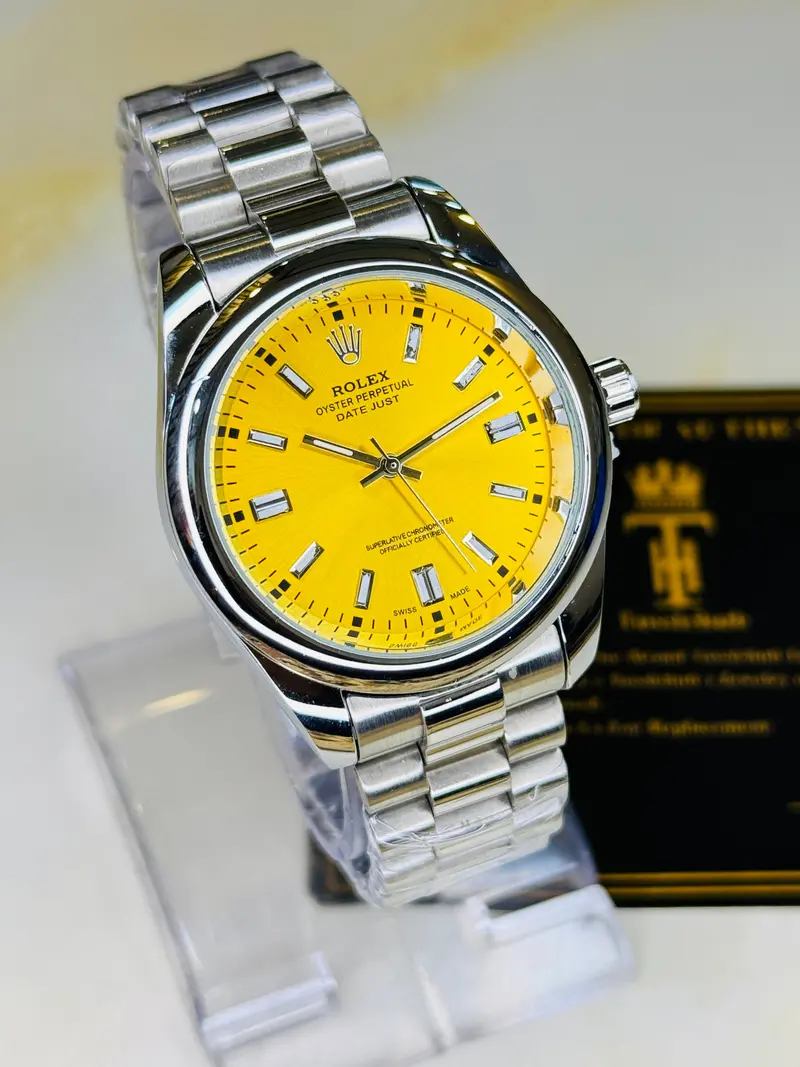 Silver Tiffany Yellow Round Rolex Watch 1