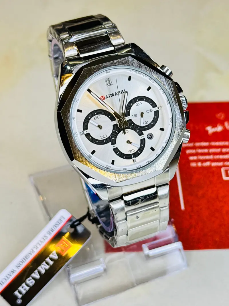 Silver White Maimashi Chronograph Waterproof Watch 1