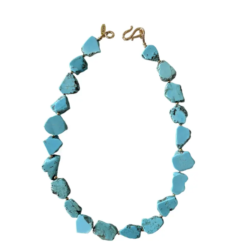 Sliced Turquoise Beaded Necklace With Gold Tone Clasp - Designed By Matthew Izzo 1