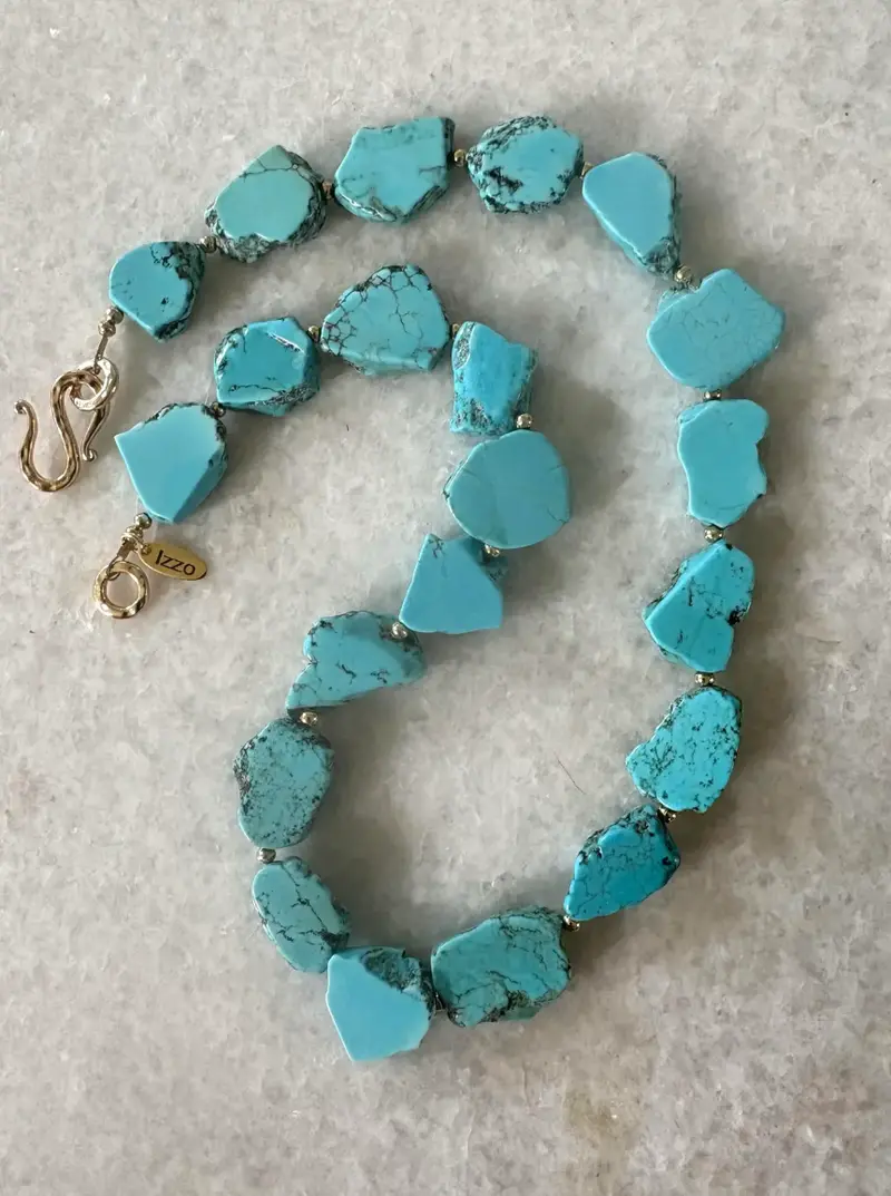 Sliced Turquoise Beaded Necklace With Gold Tone Clasp - Designed By Matthew Izzo 2