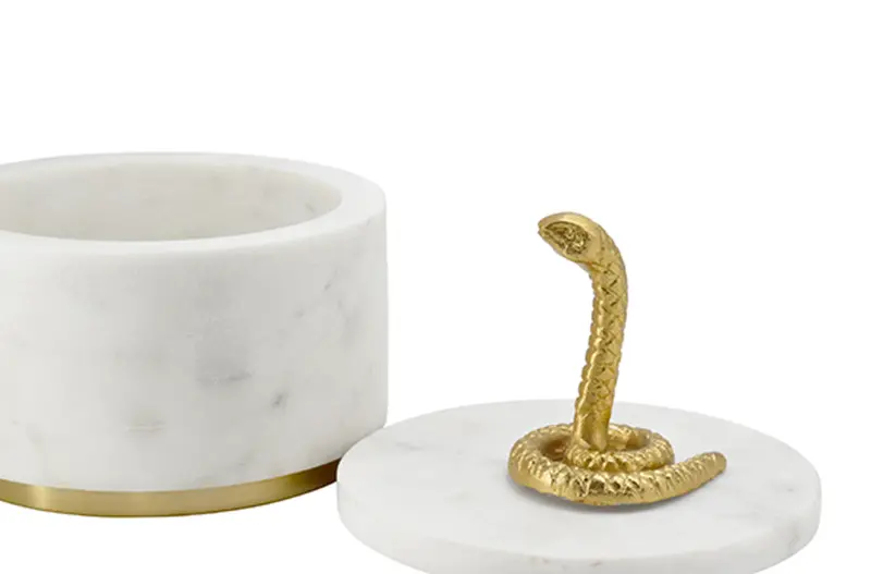 Snape Lidded Marble Container With Brass Snake 2