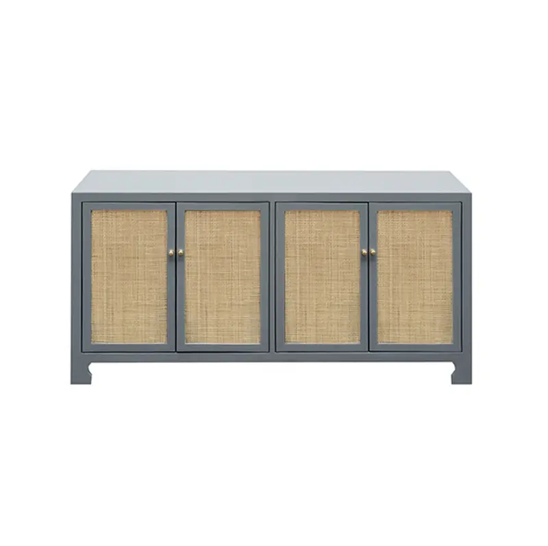 Sofia Matte Grey Lacquer & Cane Four Door Cabinet 1