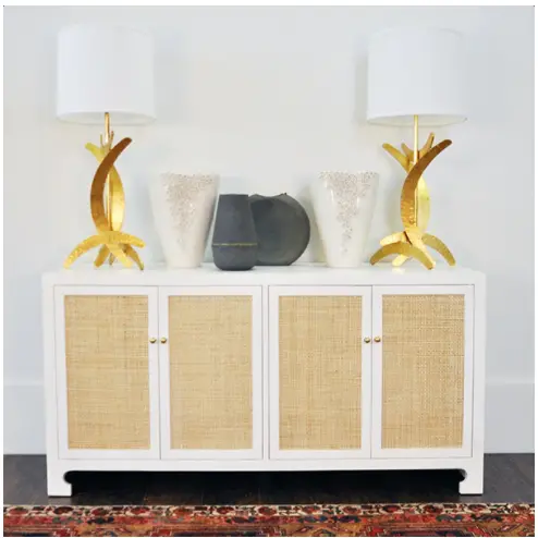 Sofia Matte White Lacquer & Cane Four Door Cabinet 2
