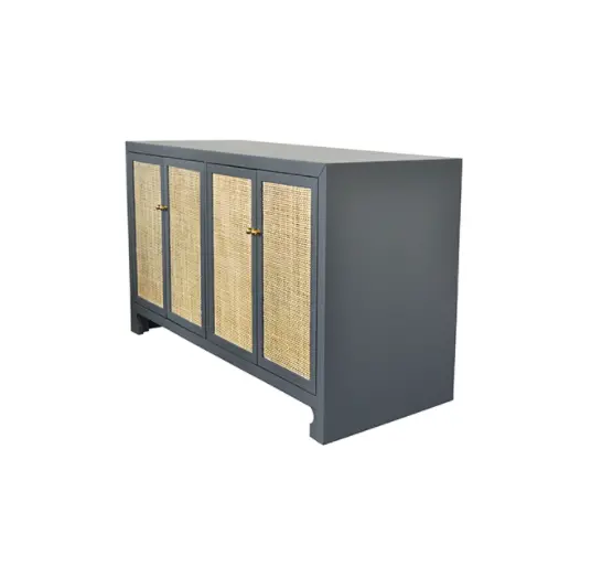 Sofia Matte White Lacquer & Cane Four Door Cabinet 2