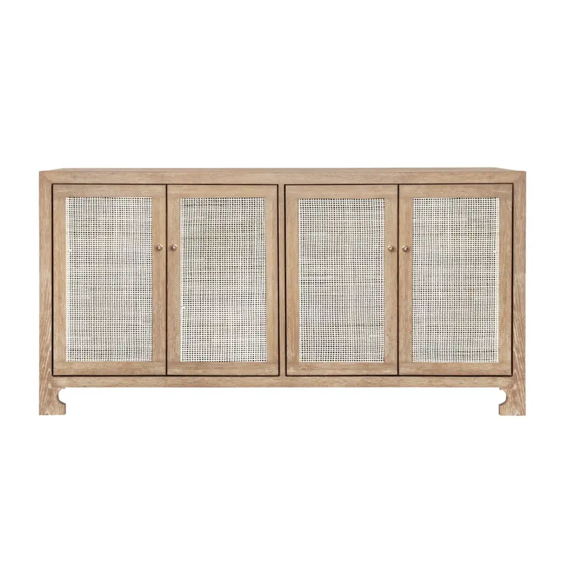 Sofia Matte White Lacquer & Cane Four Door Cabinet 3