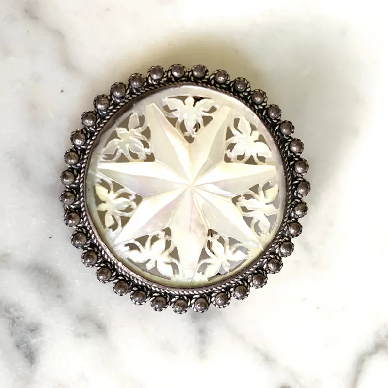 Sterling And Carved Mother Of Pearl Brooch/Pendant 1