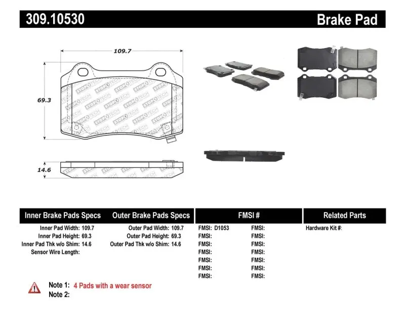 Stoptech Performance 10+ Camaro Rear Brake Pads 1