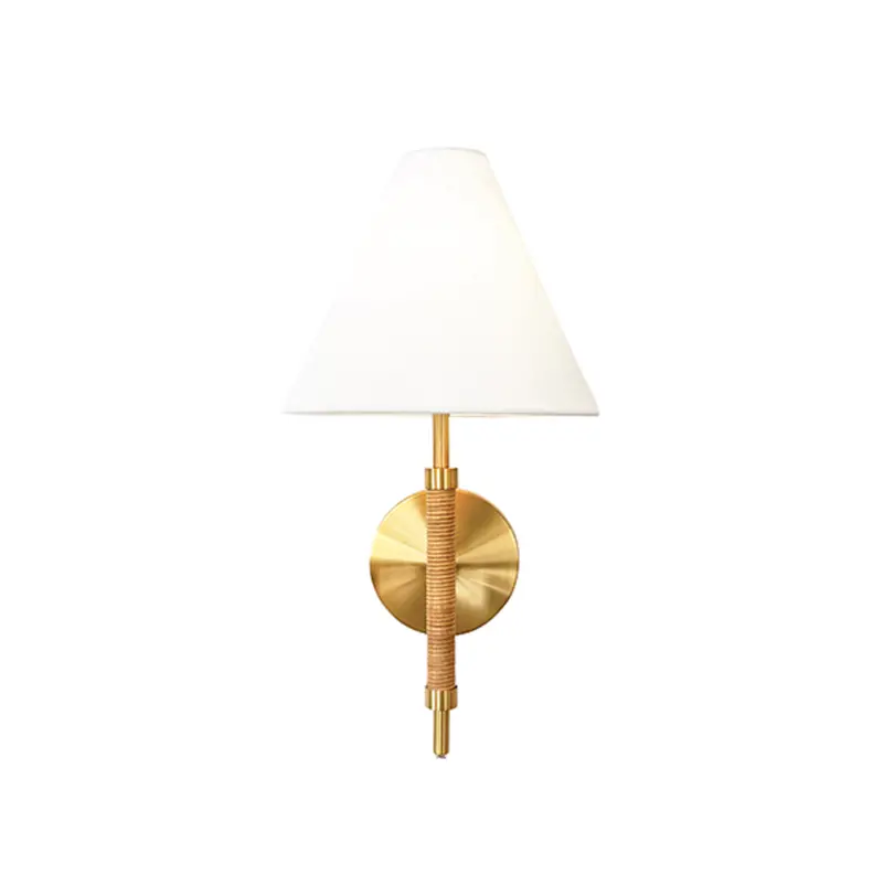Sylvia Rechargeable Wall Sconce W/White Linen Shade - Rattan & Brass 1