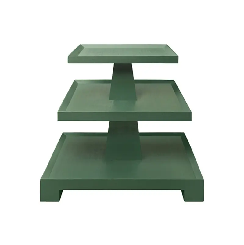 Tatiana Textured Green Linen Tapered Three Tier Side Table With Center Column 1