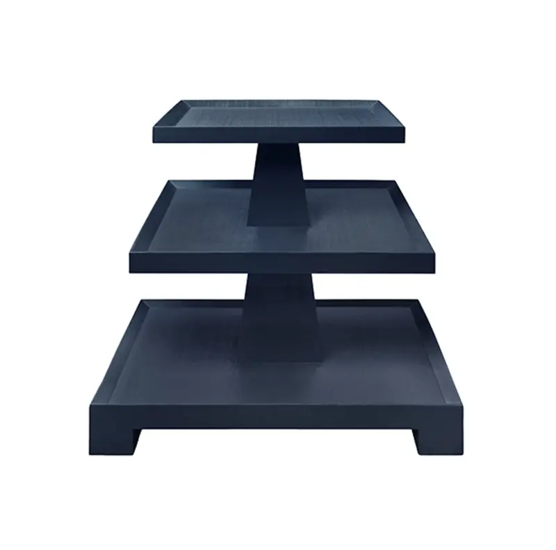 Tatiana Textured Navy Linen Tapered Three Tier Side Table With Center Column 1