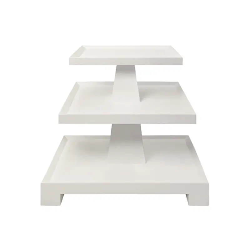 Tatiana Textured White Linen Tapered Three Tier Side Table With Center Column 1