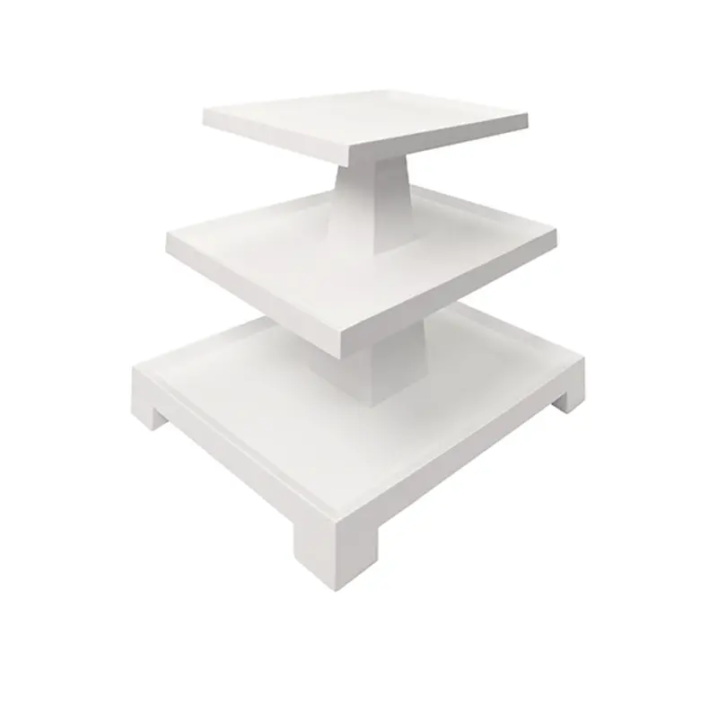 Tatiana Textured White Linen Tapered Three Tier Side Table With Center Column 2