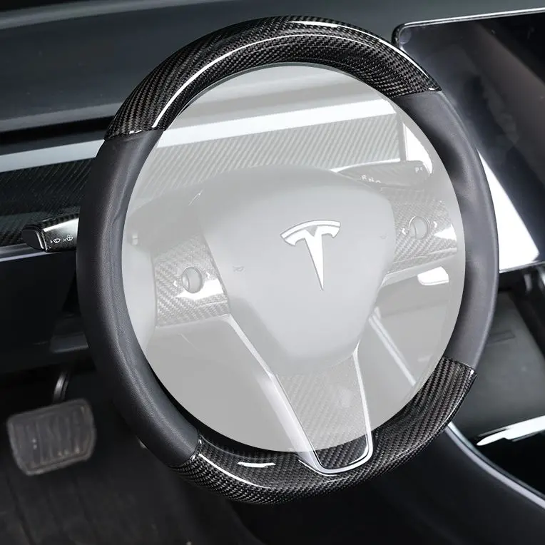 Tesla Model 3 & Model Y Pre-Preg Carbon Fibre Top And Bottom Steering Wheel Trims 17-23 1