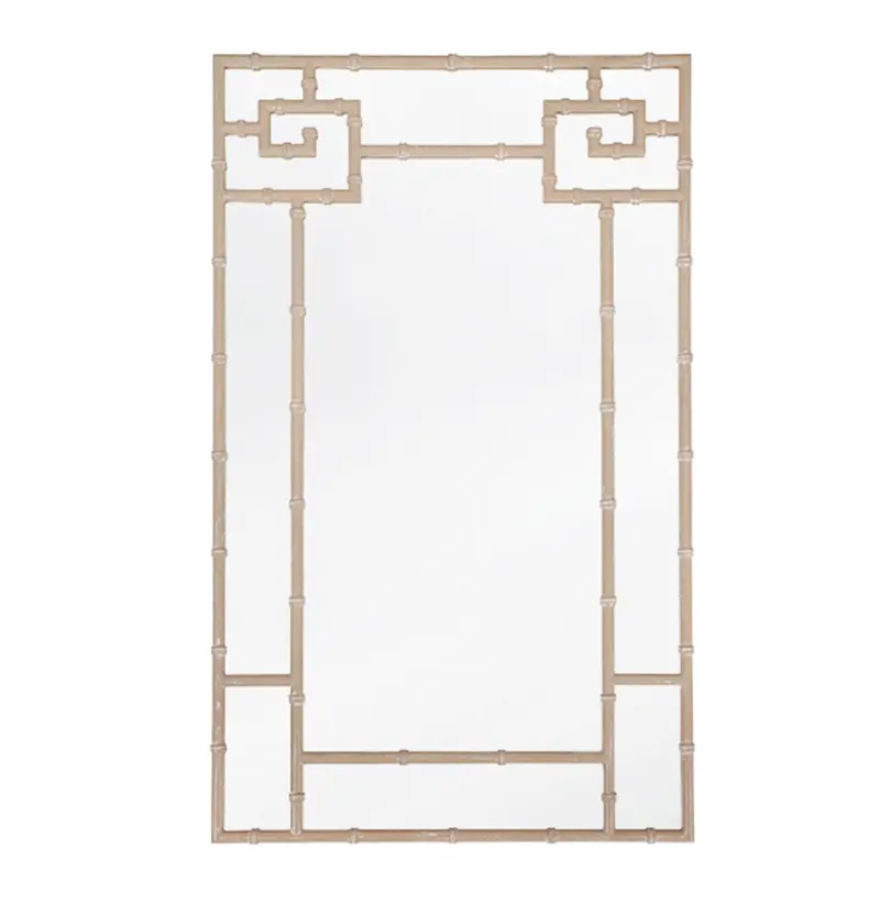 Tessa Cerused Oak Greek Key Wall Mirror W/ Bamboo Detail 1