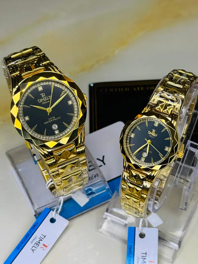 Timely Gold Black Couple Watch 1