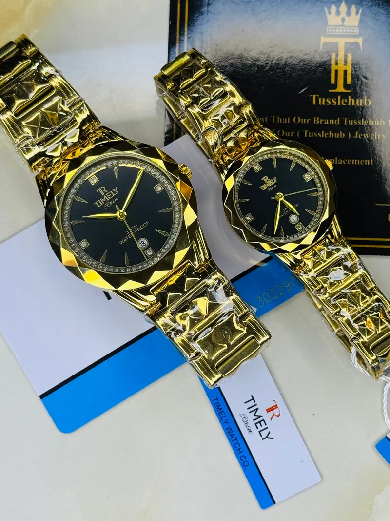 Timely Gold Black Couple Watch 3