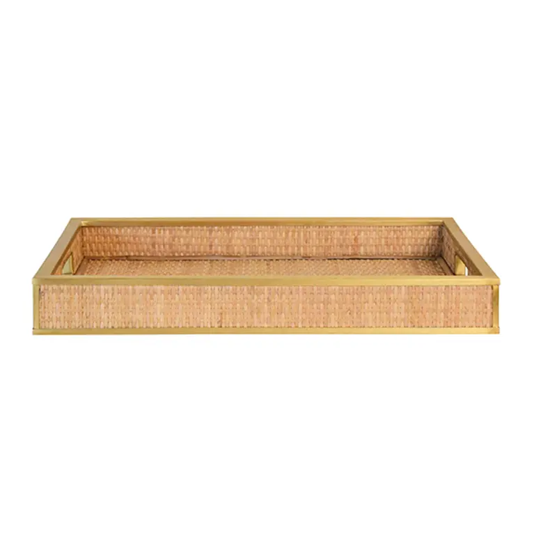 Tobin Wicker Serving Tray W/Brass Edged Handles 1