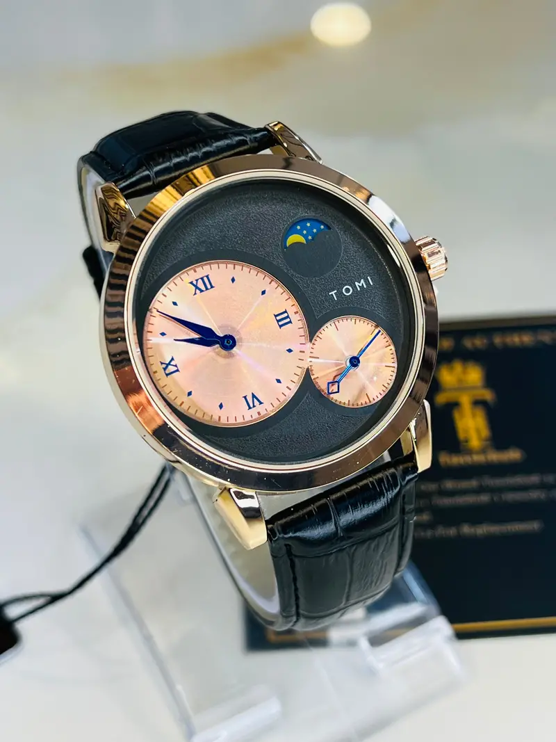 Tomi Black Rose Gold Moon Graph Dial Watch 1