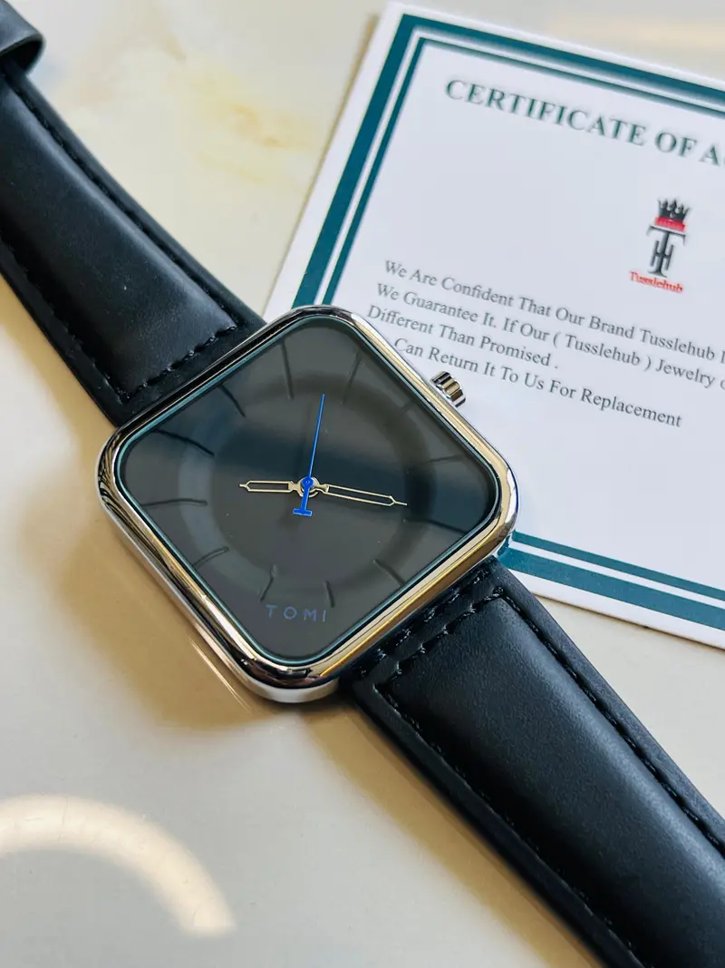 Tomi Black Silver Square Dial Watch 2
