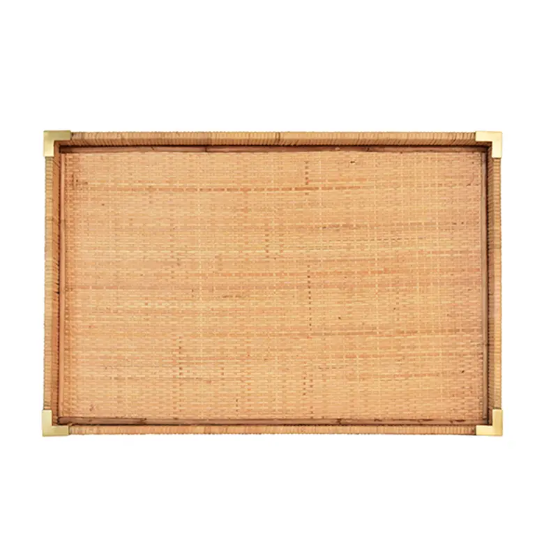 Tommy Rattan & Brass Serving Tray - Large 1