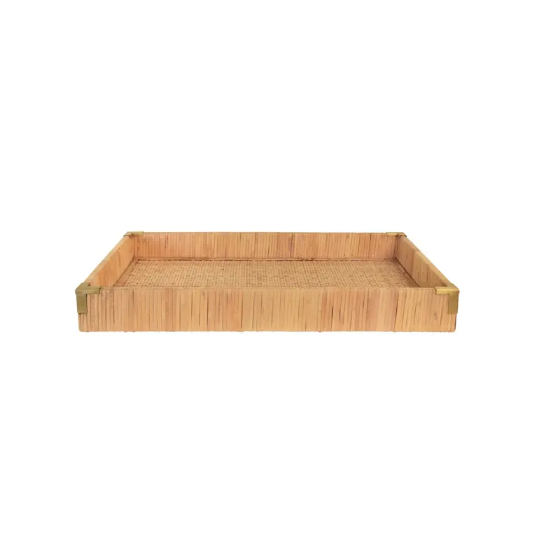 Tommy Rattan & Brass Serving Tray - Small 1
