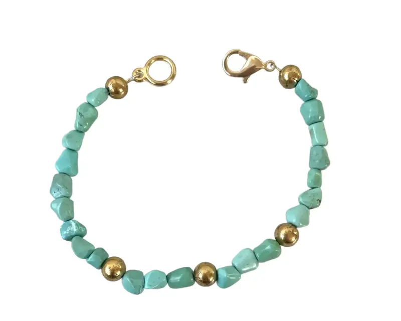 Turquoise And Gold Tone Beaded Bracelet - Designed By Matthew Izzo 1