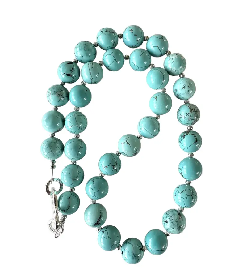 Turquoise Beaded Necklace With Silver Tone Spacers And Clap - Designed By Matthew Izzo 1