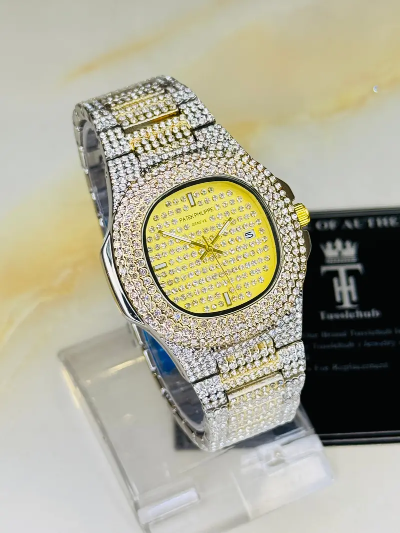 Two Tone Iced Out Nautilus Watch 1