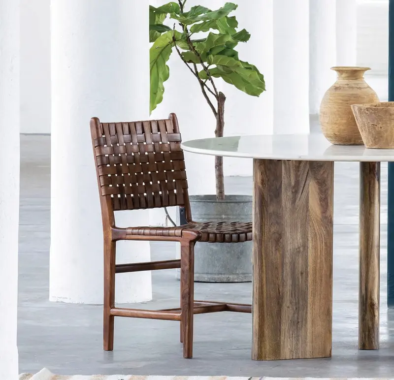 Urban Acacia Wood & Woven Leather Dining Chair - Matthew Izzo Collection 1