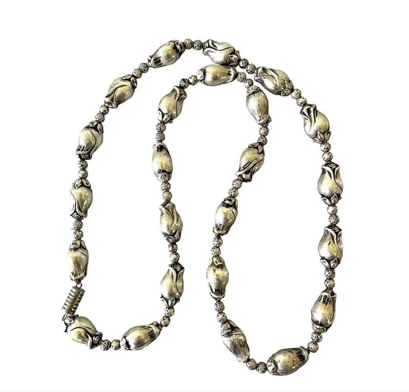 Vintage 1960S Sterling Silver Beaded Floral Necklace 1