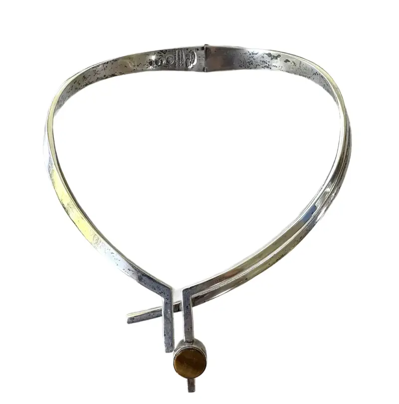 Vintage Antonio Pineda Sculptural Necklace - Sigi Taxco Sterling Silver, Tiger's Eye Onyx 1
