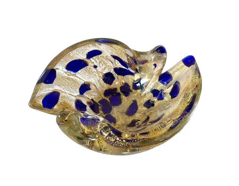 Vintage Barovier Cobalt Blue And Gold Murano Glass Bowl 1