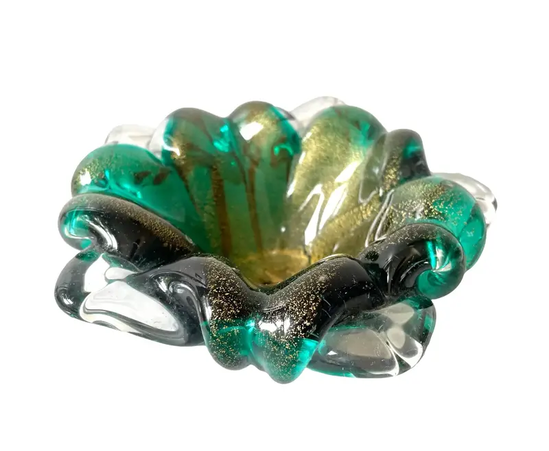 Vintage Barovier Emerald And Gold Murano Glass Bowl 1