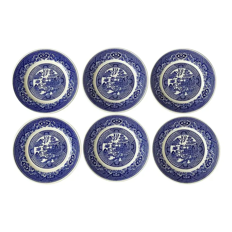 Vintage Blue Willow Bread Plates - Set Of 6, Willow Ware Royal China 1