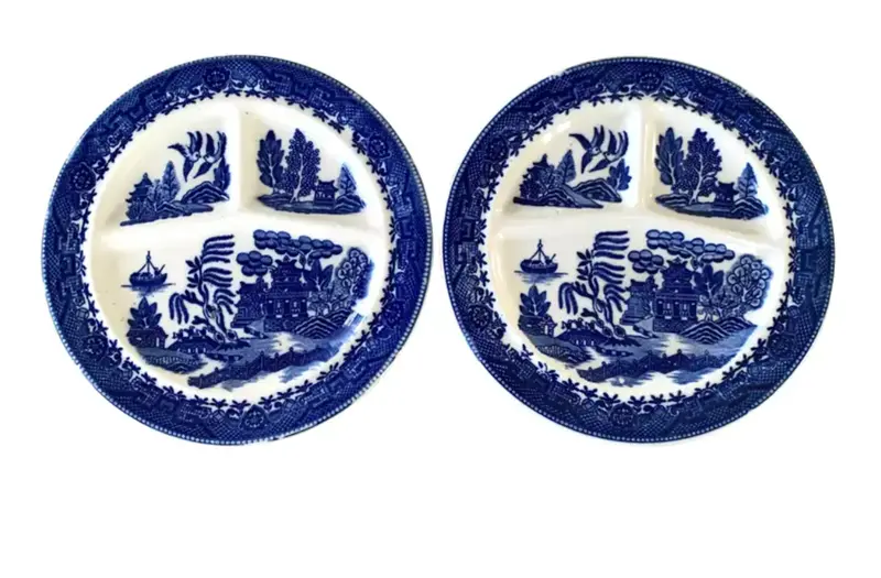 Vintage Blue Willow Moriyama Divided Plates - Set Of 2 1