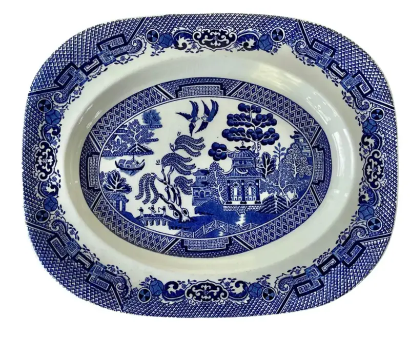 Vintage Blue Willow Serving Platter - Woodsware , Wood And Sons, England 1