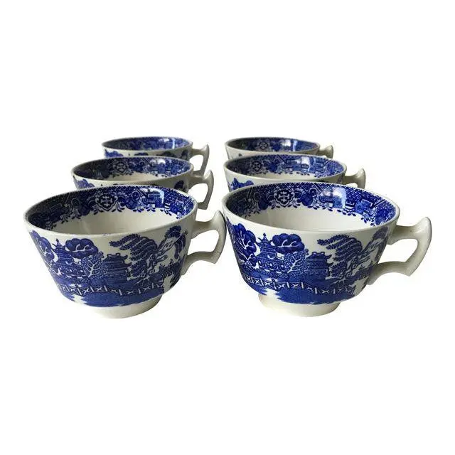 Vintage Blue Willow Woods Of England Tea Cups - Set Of 6, England 1