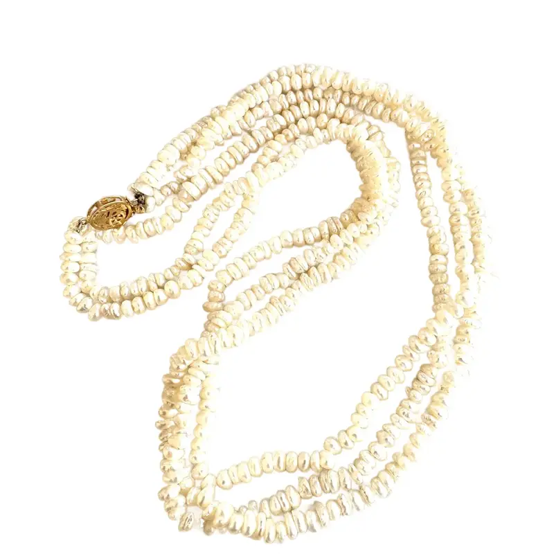 Vintage Freshwater Pearl And 14K Gold Clasp Multi-Strand Beaded Necklace 1