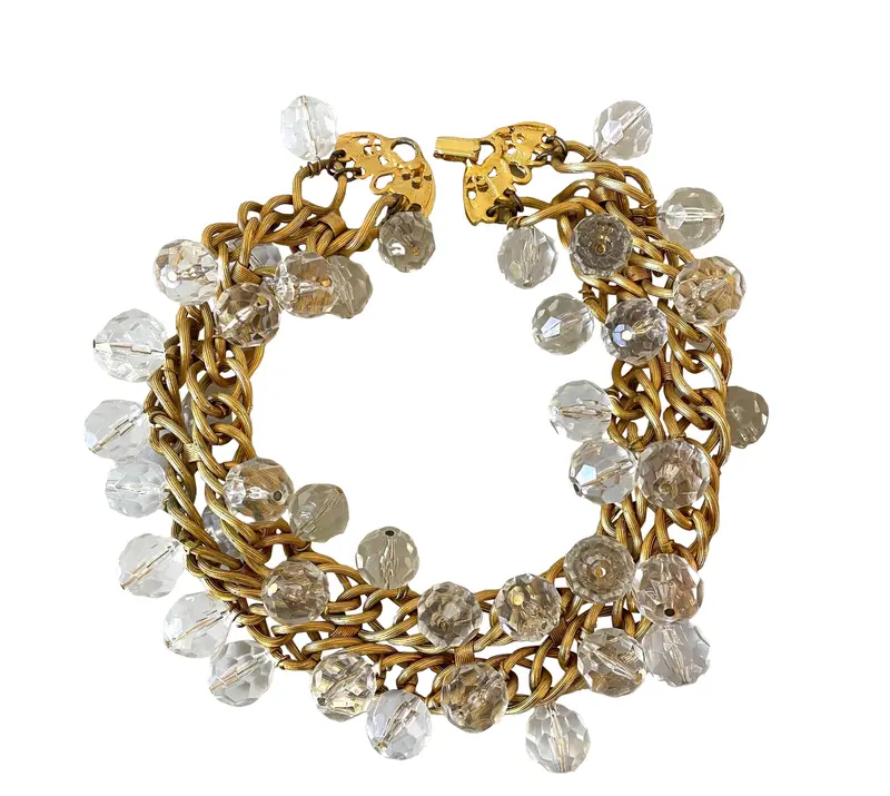 Vintage Gold Tone Link Necklace With Faceted Acrylic Beads 1