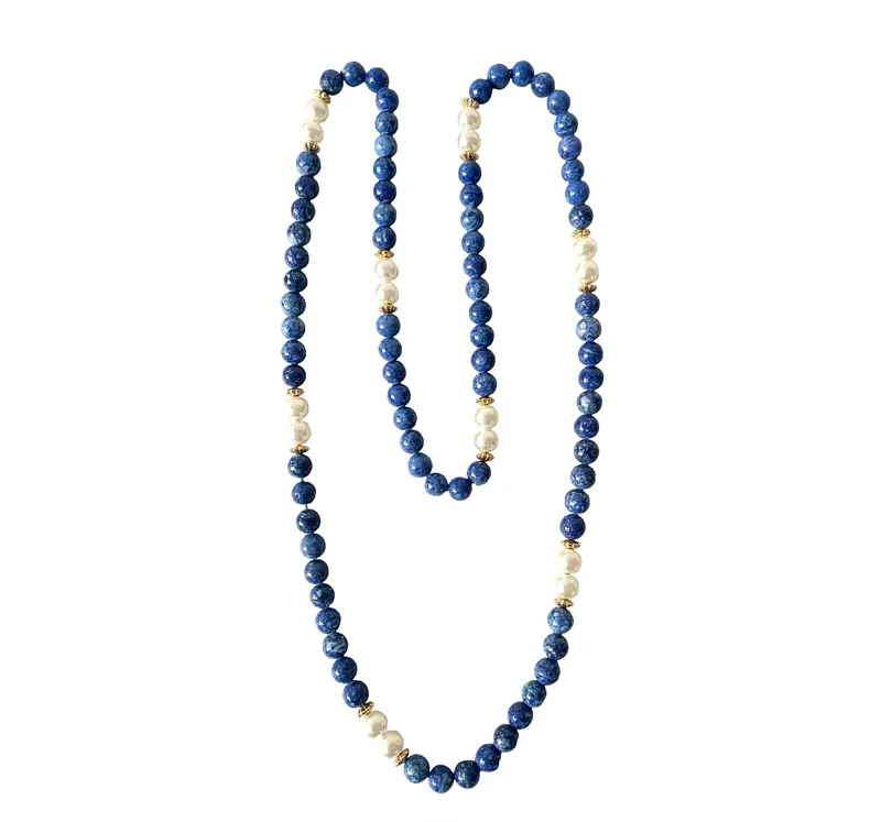 Vintage Lapis Necklace With Pearl & Gold Bead Spacers 1