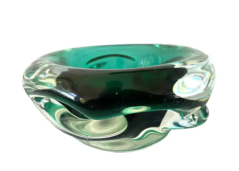 Vintage Mid Century Seguso Green And Translucent Murano Glass Bowl 1