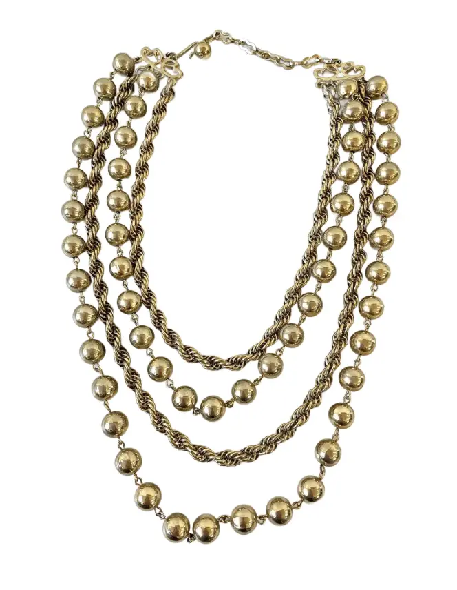 Vintage Multi Level Gold Tone Chain And Beads Necklace 1