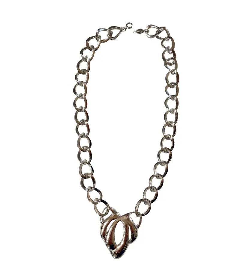 Vintage Silver Tone Napier Chain Link Pendant Necklace 1