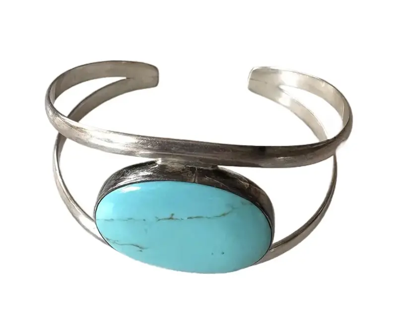 Vintage Sterling Silver And Turquoise Cuff - Made In Mexico 1