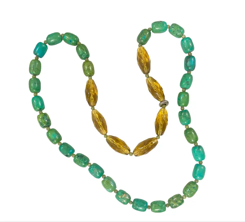 Vintage Turquoise, Jade, And Glass Beaded Necklace 1