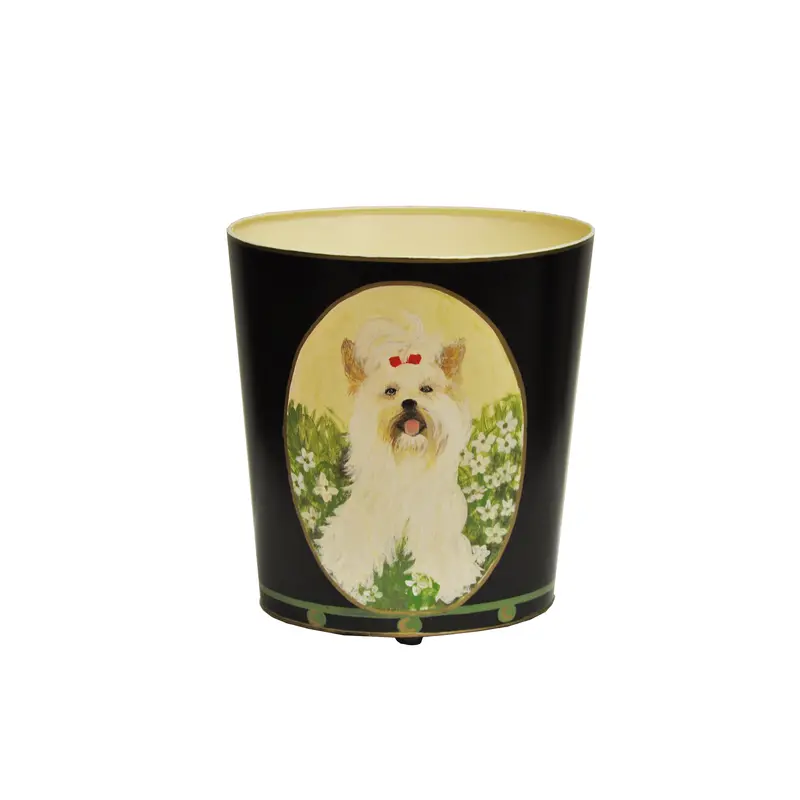 Wastebasket - Canine Handpainted Oval Metal Wastebasket - 7 Design Options 1