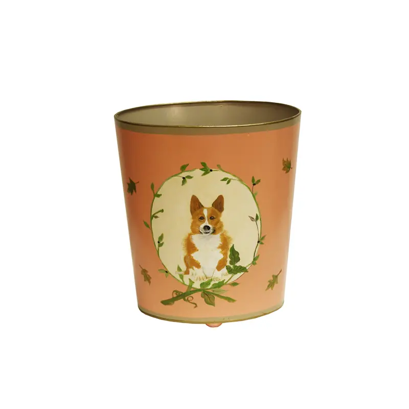 Wastebasket - Canine Handpainted Oval Metal Wastebasket - 7 Design Options 5