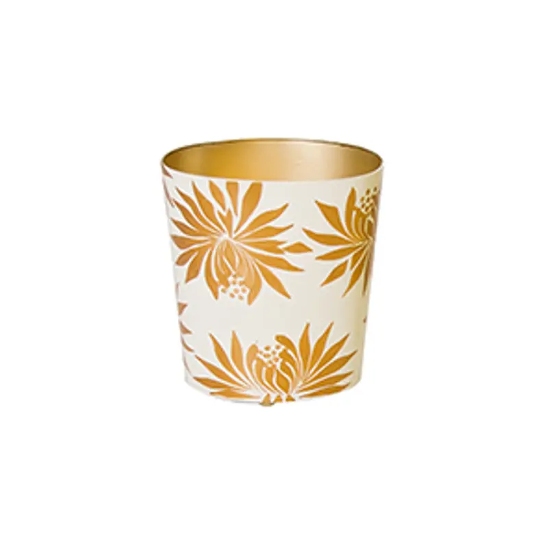 Wastebasket - Dahlia Gold Leaf Handpainted Oval Metal 1