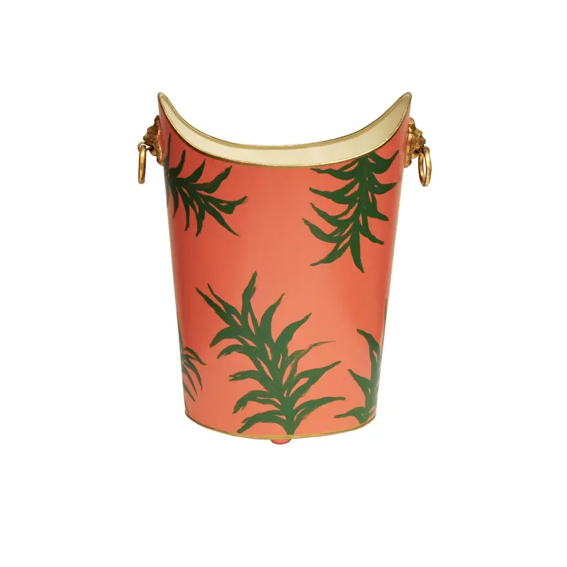Wastebasket - Lion Brass Handle Handpainted Oval Metal - Four Design Options 3