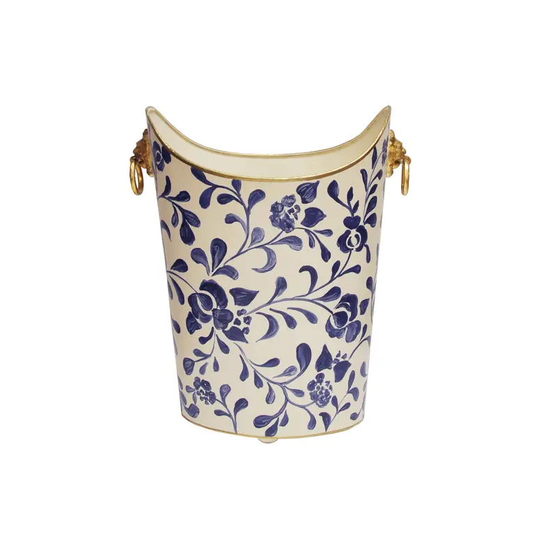 Wastebasket - Lion Brass Handle Handpainted Oval Metal - Four Design Options 4